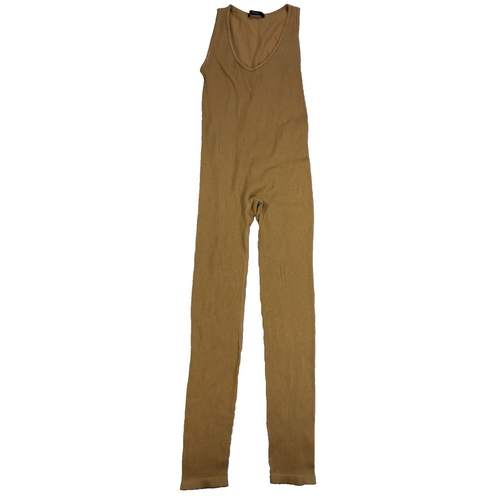 Forever 21 Womens 4 Tan Sleeveless Bodycon Full Length Ribbed Sexy‎ Jumpsuit